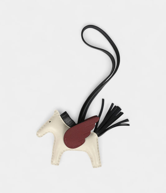 Hermès Pegase Rodeo Bag Charm PM Craie Black and Rouge H Milo Lambskin