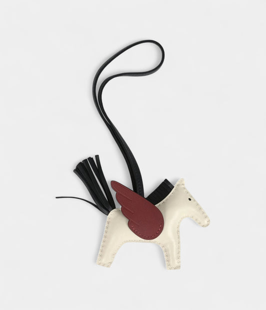 Hermès Pegase Rodeo Bag Charm PM Craie Black and Rouge H Milo Lambskin
