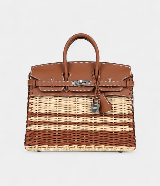 Hermès Picnic Birkin 25 Gold Swift and Stripe Wicker Palladium Hardware