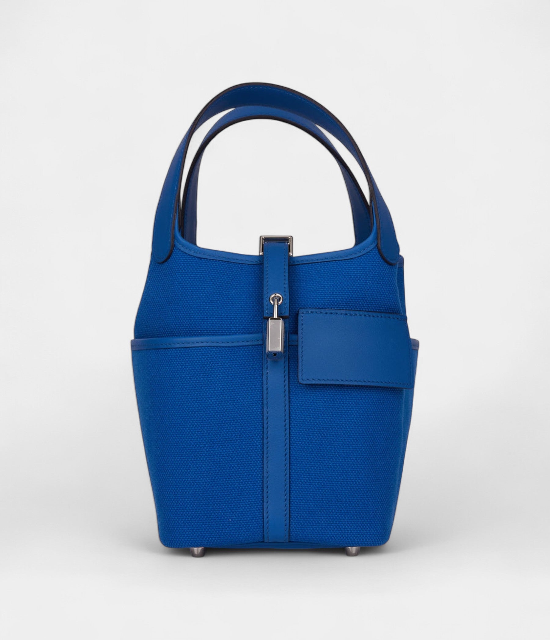 Hermès Picotin Lock 18 Bleu Swift and Toile Canvas Palladium Hardware