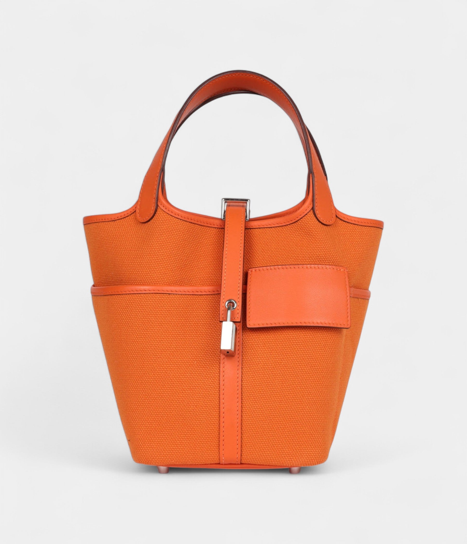 Hermès Picotin Lock 18 Cargo Orange Swift and Toile Canvas Palladium Hardware