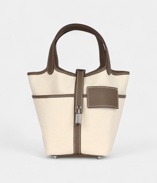 Hermès Picotin Lock 18 Cargo Toile Canvas and Etoupe Swift Palladium Hardware