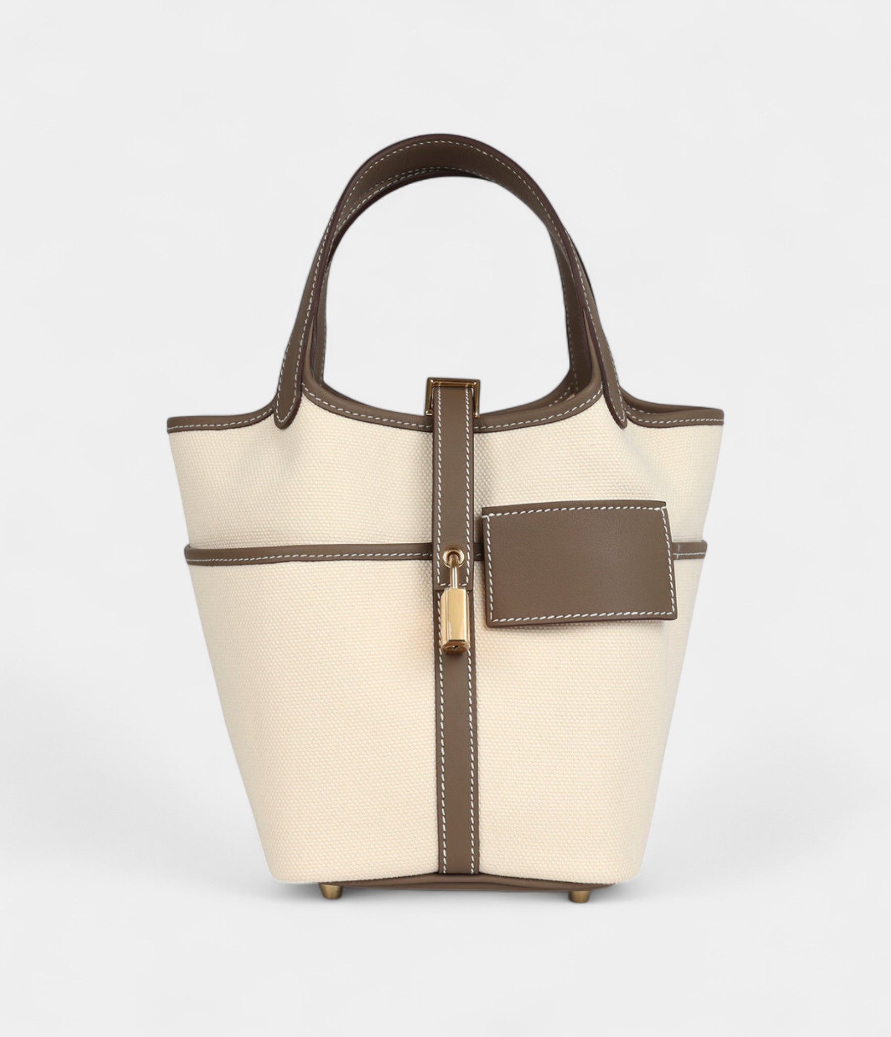 Hermès Picotin Lock 18 Ecru Toile Canvas and Etoupe Swift Gold Hardware