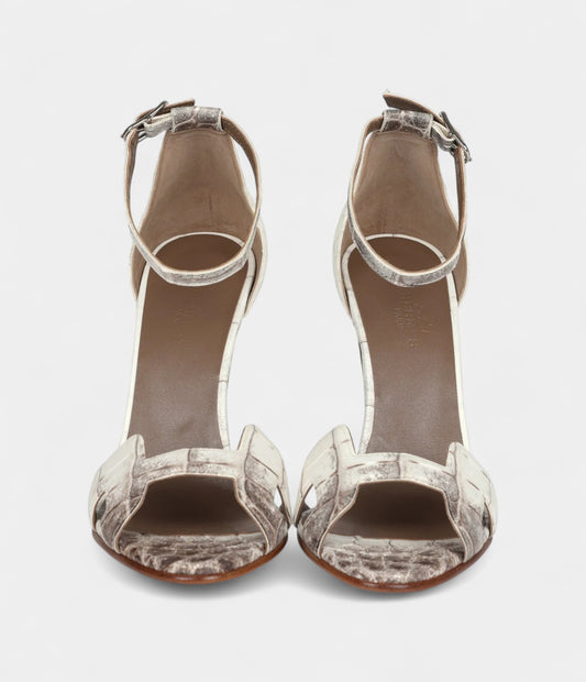 Hermès Premiere 105 Sandals Himalaya Niloticus Crocodile Palladium Hardware 37 EU