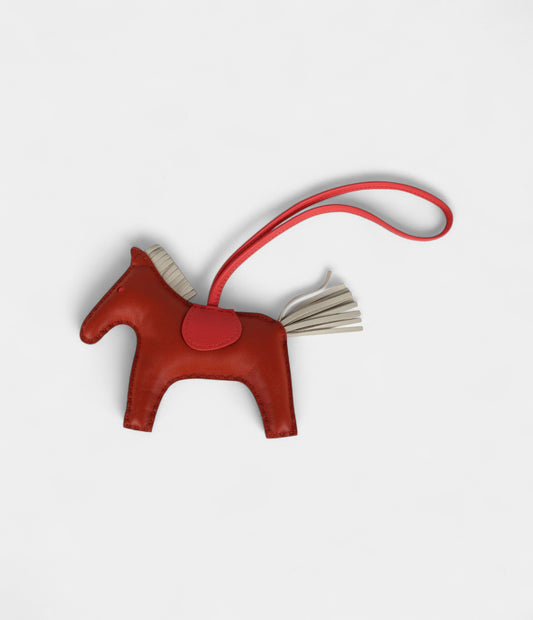 Hermès Rodeo Bag Charm MM Cornaline Craie and Rose Texas Milo Lambskin