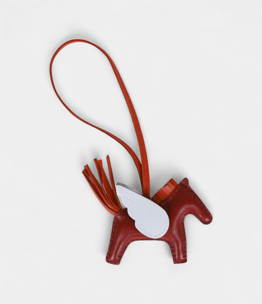 Hermès Rouge Grenat Cornaline Bleu Brume Pegasus Horse Rodeo Bag Charm PM