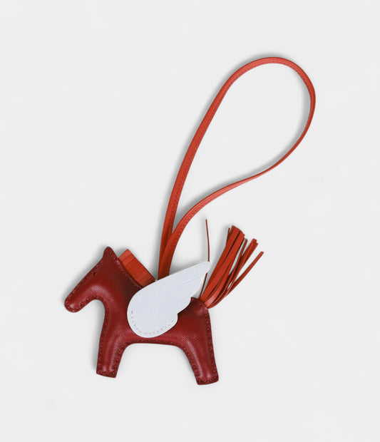 Hermès Rouge Grenat Cornaline Bleu Brume Pegasus Horse Rodeo Bag Charm PM