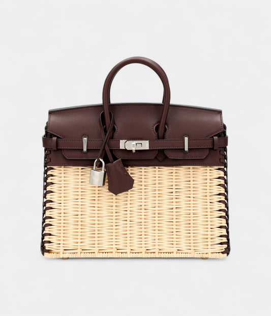 Hermès Rouge Sellier Swift and Osier Wicker Picnic Birkin 25 Palladium Hardware