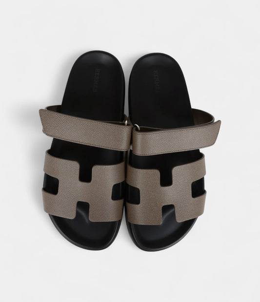 Hermès Chypre Techno Sandals Etoupe Epsom Palladium Hardware 40 EU