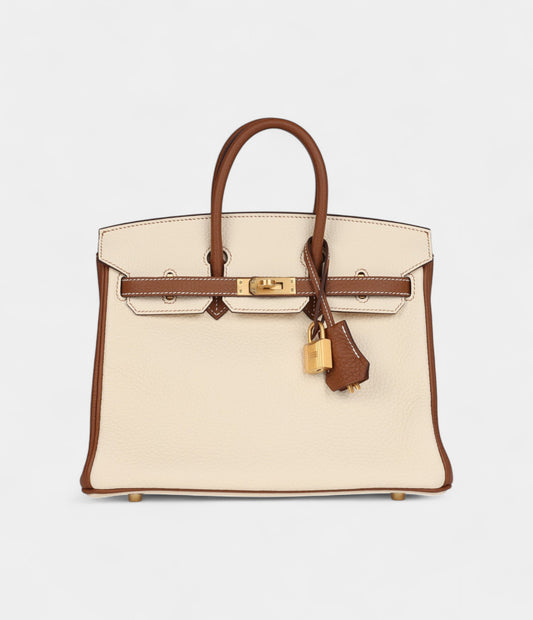 Hermès Birkin 25 Nata and Gold Clemence Brushed Gold Hardware