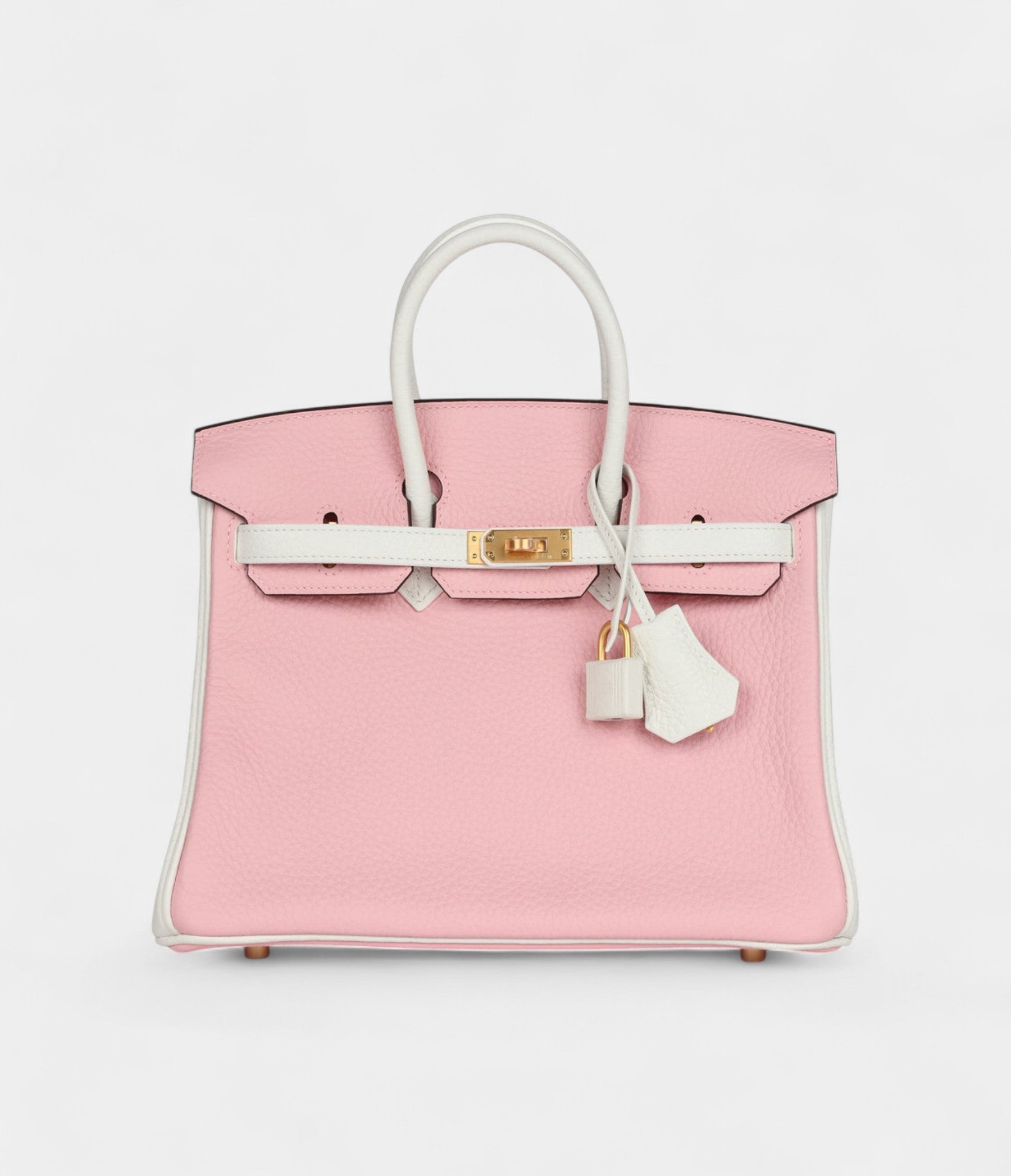 Hermès Birkin 25 Rose Sakura and White Clemence Brushed Gold Hardware