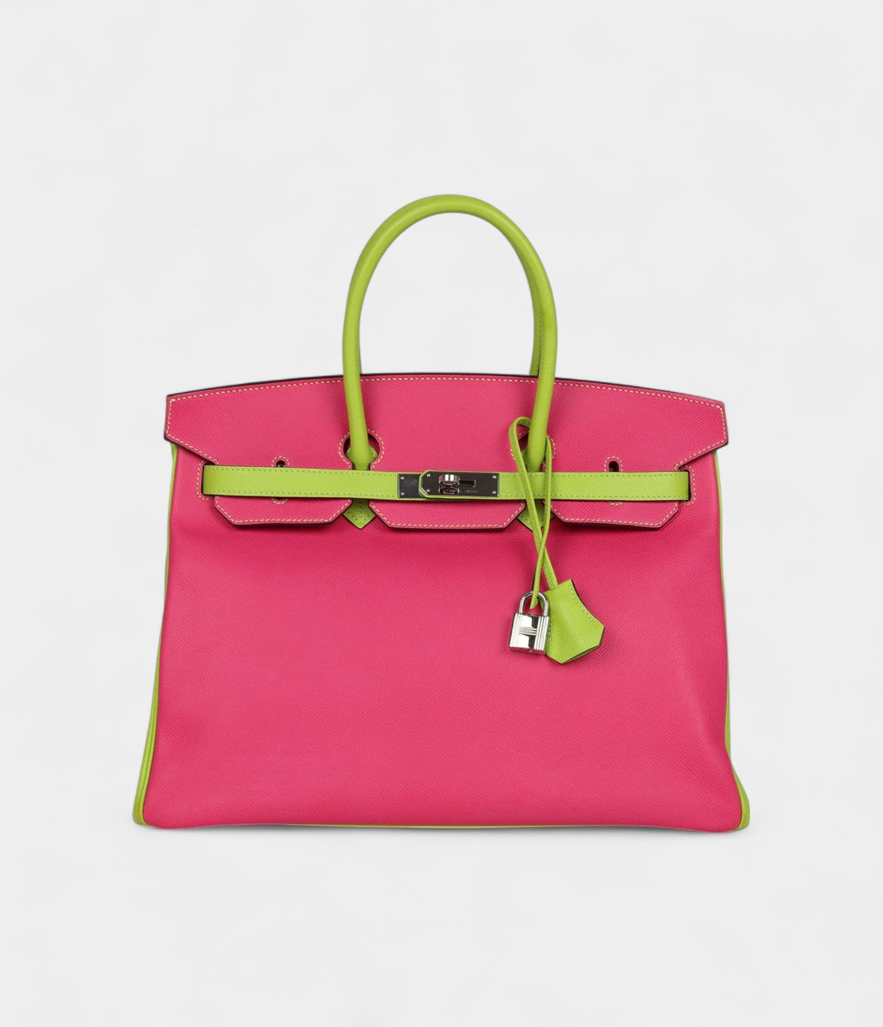 Hermès Special Order (HSS) Birkin 35 Rose Tyrien and Kiwi Epsom Palladium Hardware