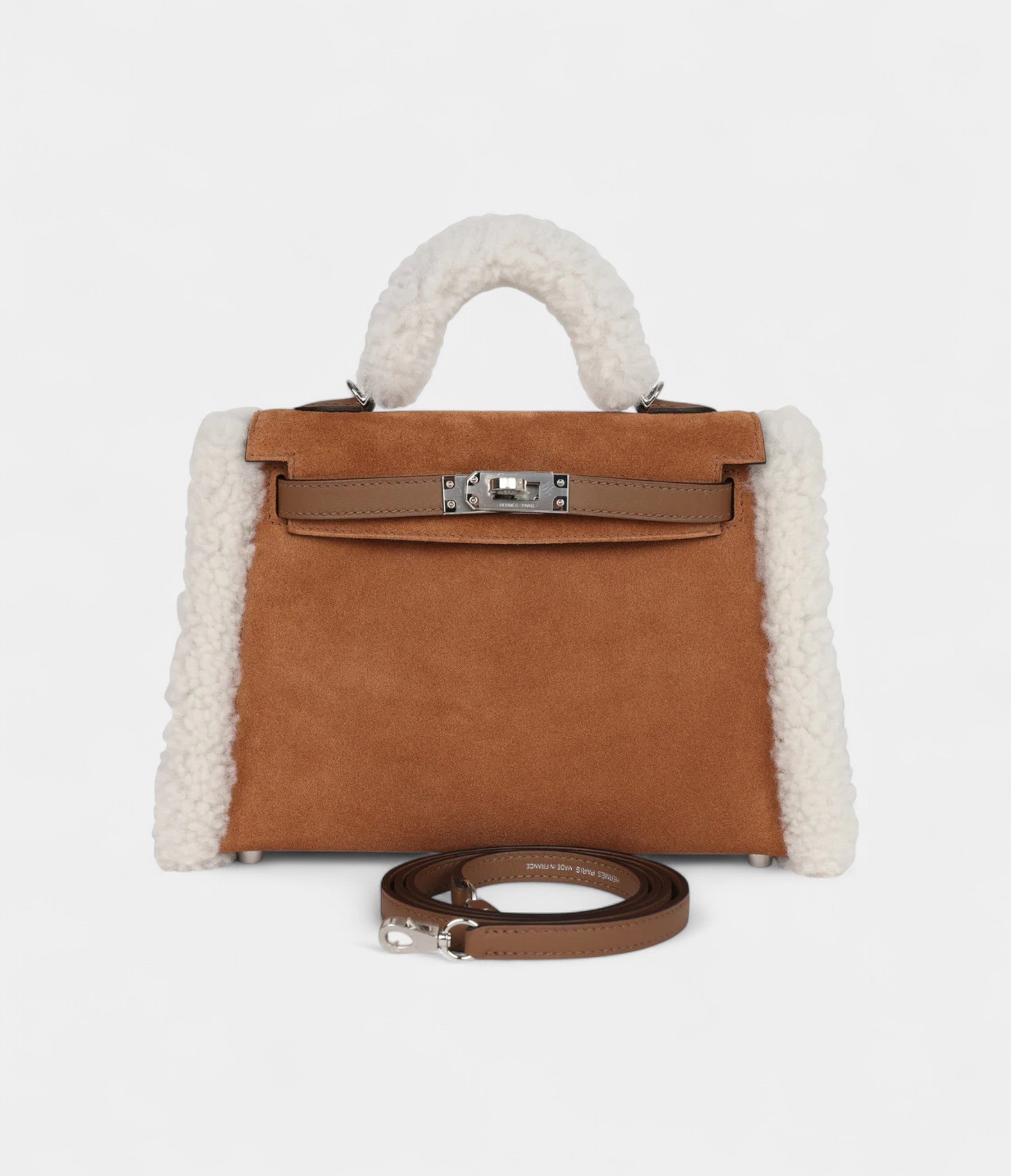 Hermès Teddy Kelly 20 Chamois Shearling and Swift Palladium Hardware