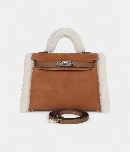 Hermès Teddy Kelly 20 Chamois Shearling and Swift Palladium Hardware
