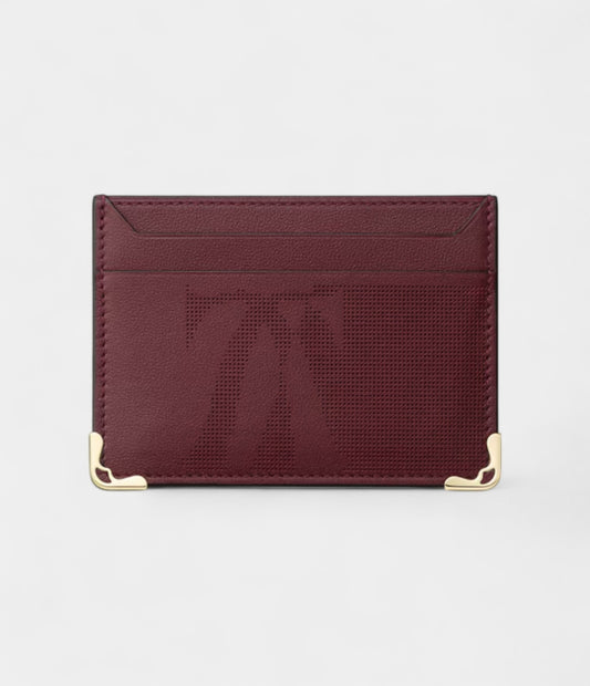 Must De Cartier Double Card Holder XL Logo Perforated Burgundy Calfskin