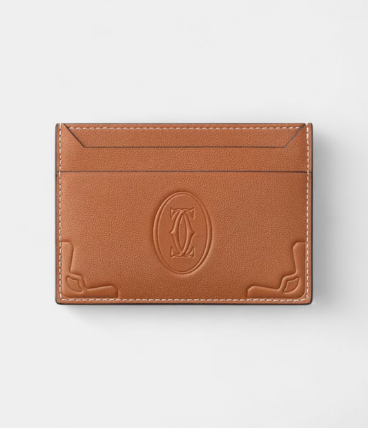 Must de Cartier Double Card Holder in Caramel Embossed Calfskin Refined Utility with Iconic Flair