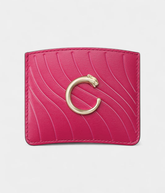 Panthère C de Cartier Simple Card Holder in Raspberry Calfskin