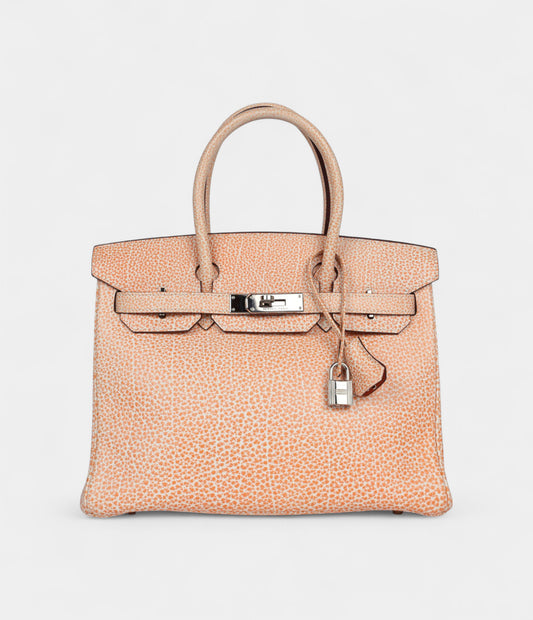 Vintage Hermès Birkin 30 Orange Dalmatian Buffalo Palladium Hardware
