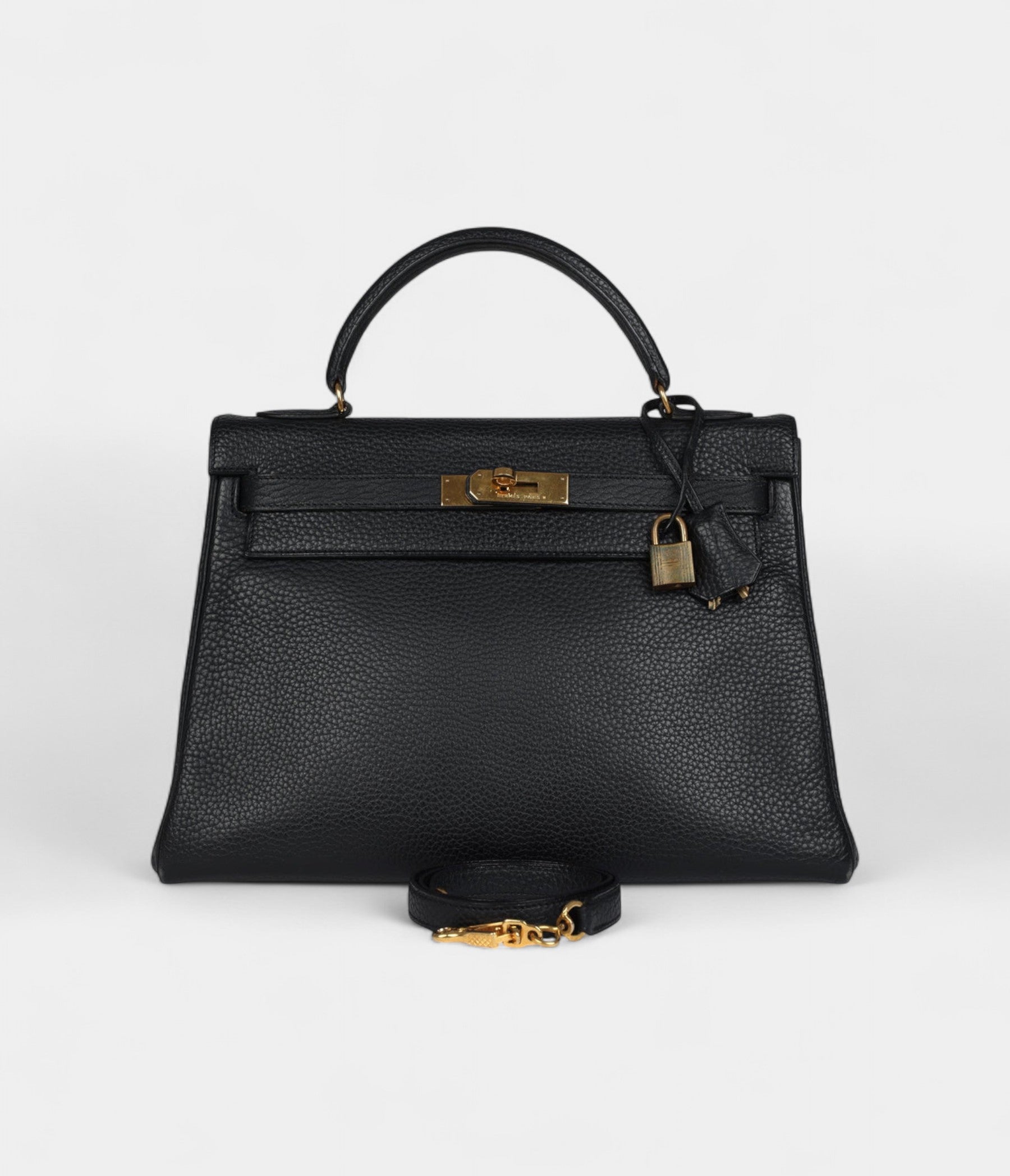Vintage Hermès Kelly 32 Black Ardennes Gold Hardware