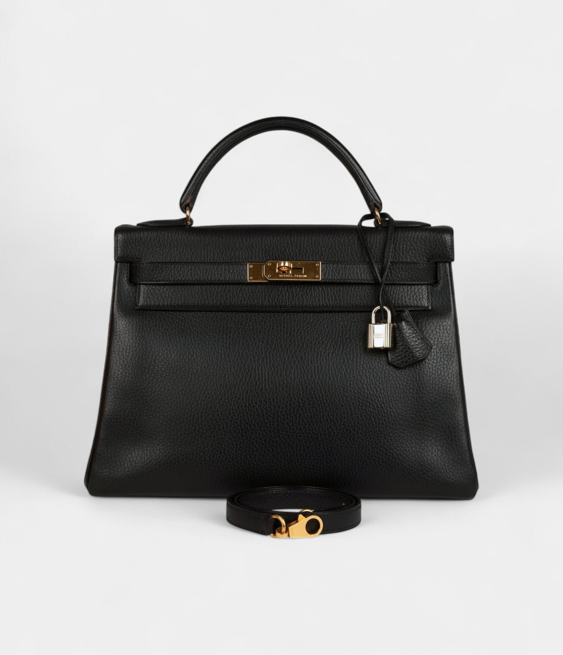 Vintage Hermes Kelly 32 Black To The Ardennes Gold Hardware