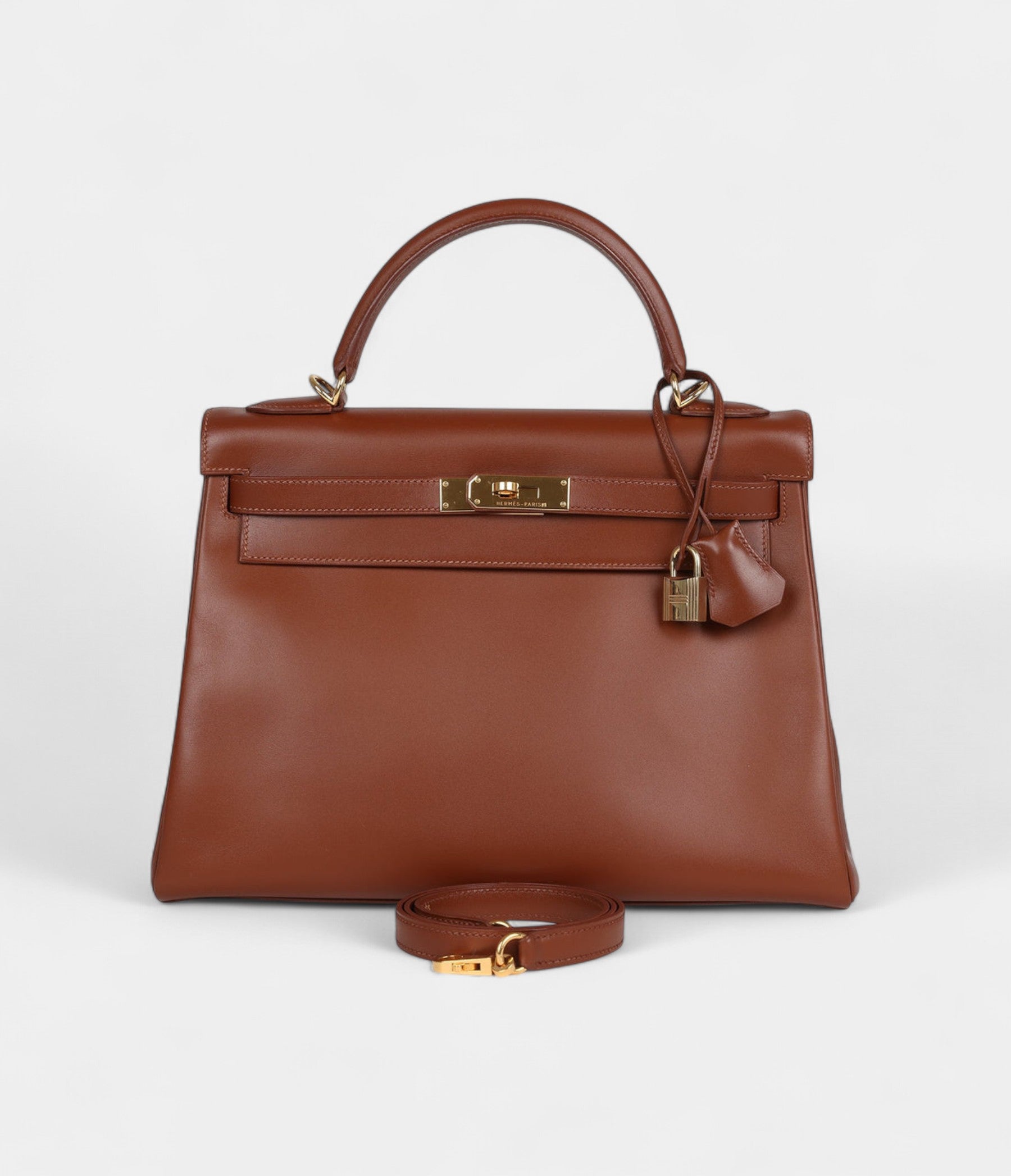 Vintage Hermes Kelly 32 Hazelnut Box Gold Hardware