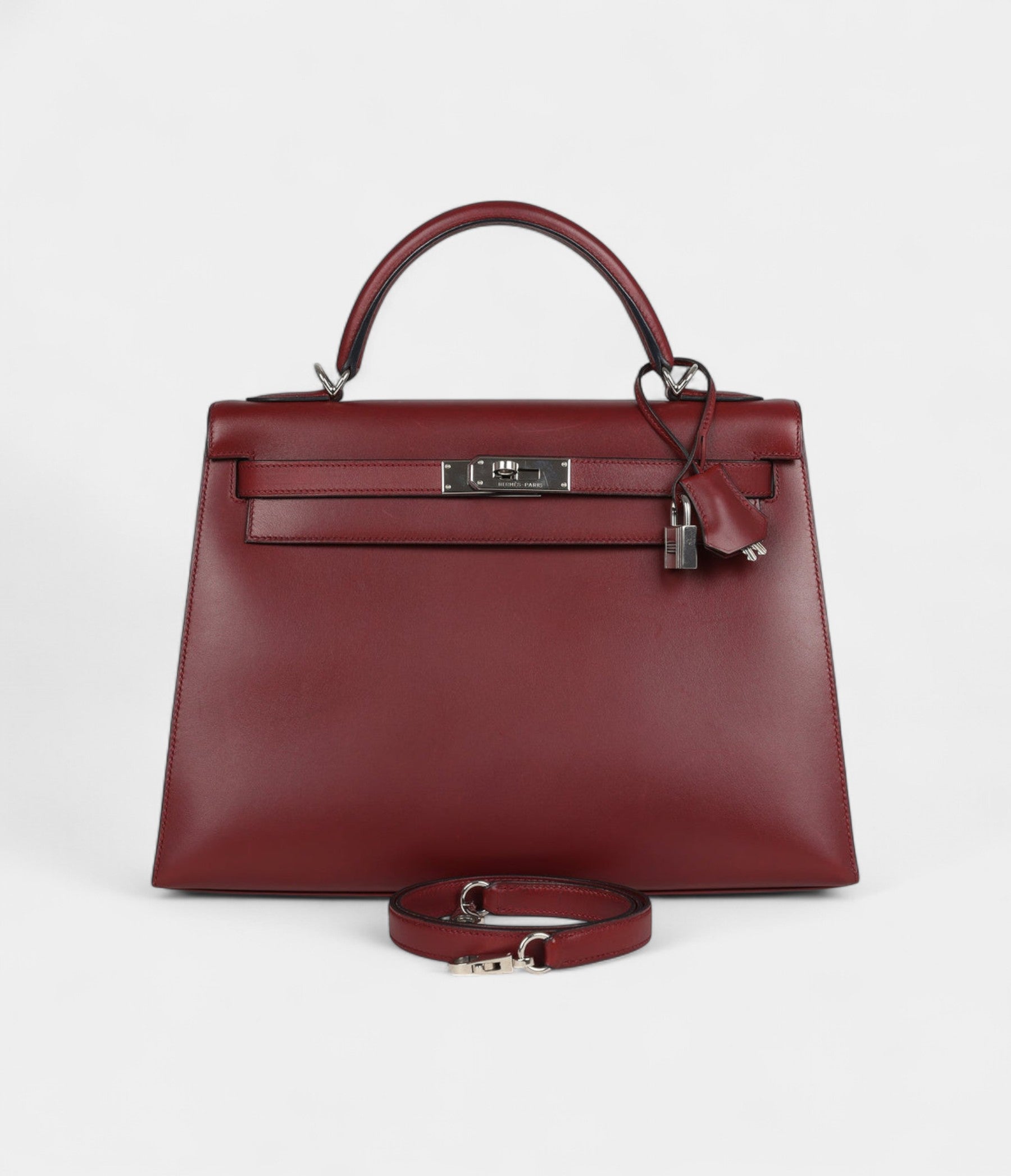 Vintage Hermes Kelly 32 Rouge H Box Palladium Hardware