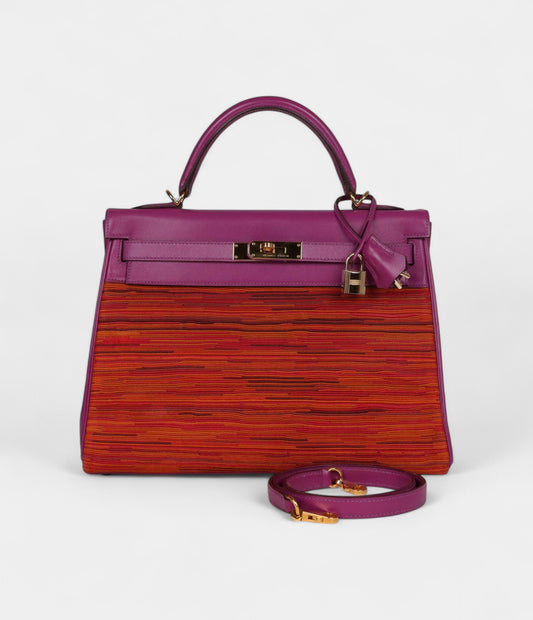 Vintage Hermès Kelly 32 Vibrato Cyclamen Box Gold Hardware
