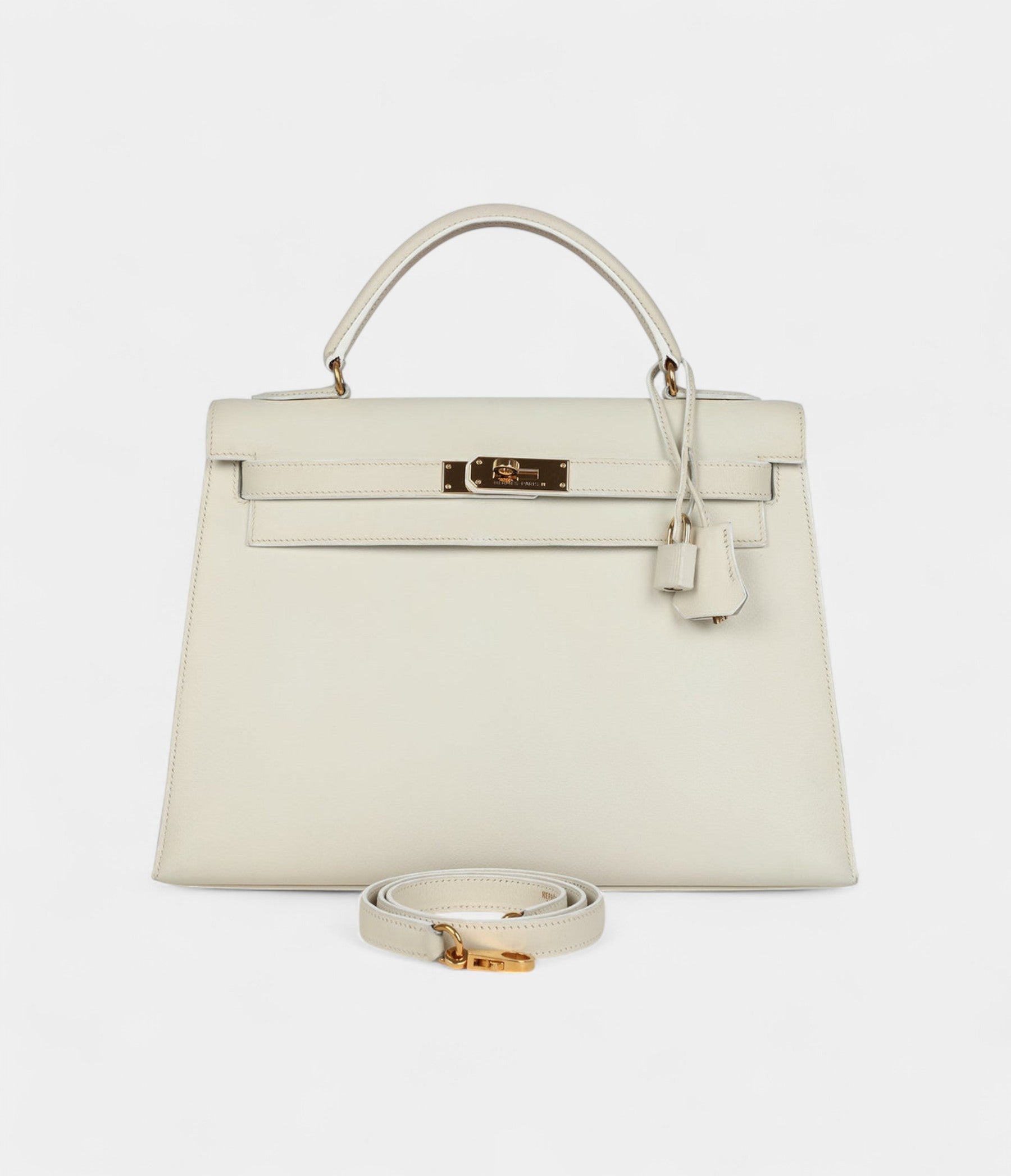 Vintage Hermès Kelly 32 White Grained Calfskin Gold Hardware