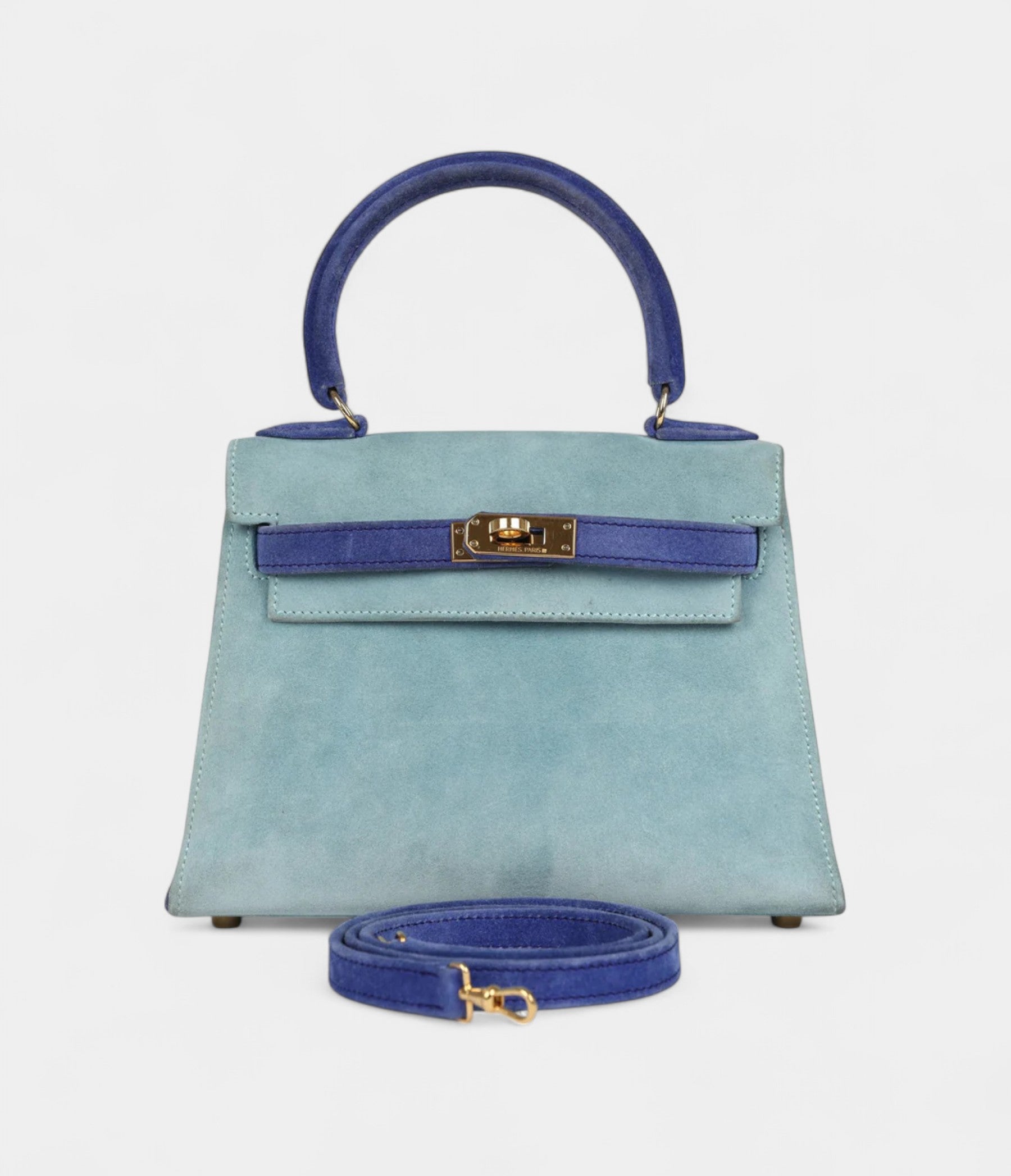 Vintage Hermès Kelly Sellier 20 Bleu Electric and Aqua Doblis Gold Hardware