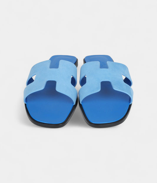 Hermès Oran Sandals Bleu Cameo Suede 40.5 EU